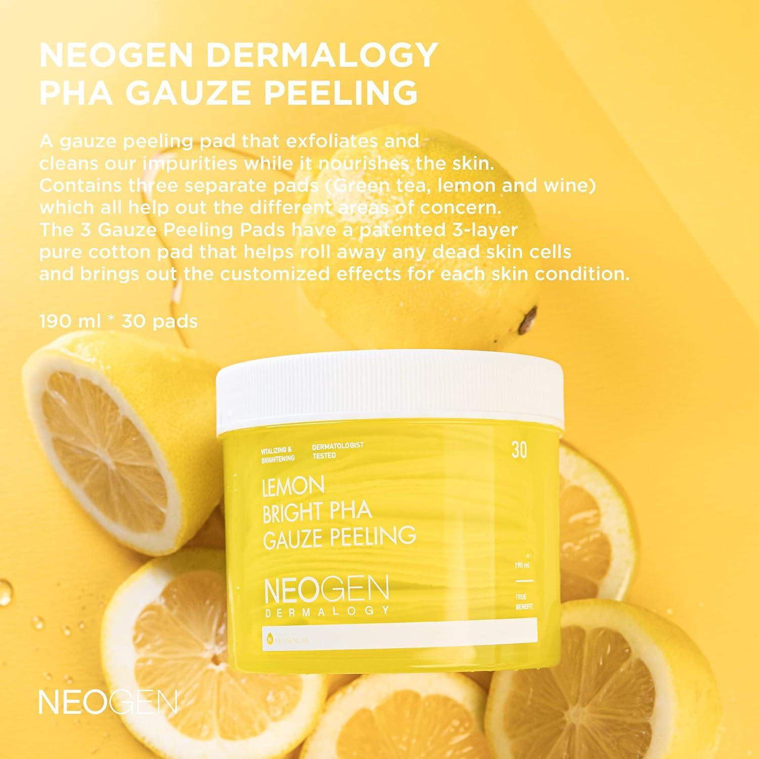 DERMALOGY LEMON BRIGHT PHA GAUZE PEELING 190ML (30 PADS)